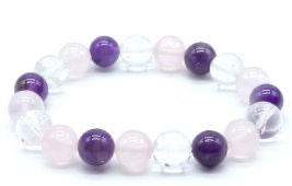 Bracelet Améthyste, Cristal, Quartz Rose perles 10mm