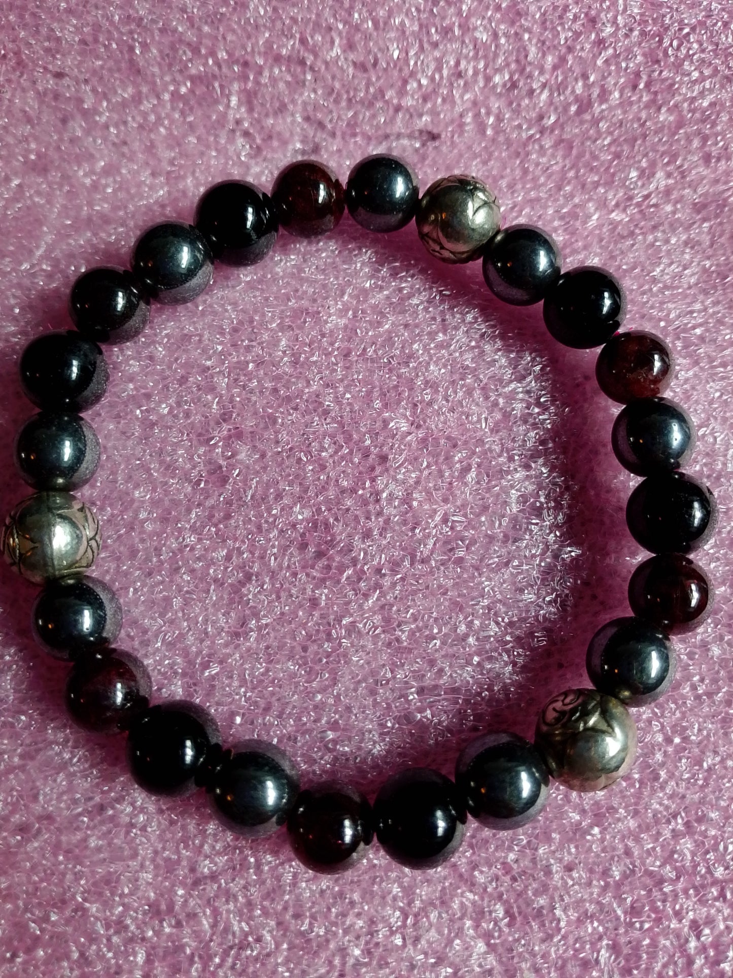 Bracelet oeil de taureau obsidienne noire et hématite